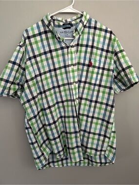 U.S. Polo Assn. Green Blue White Plaid Short-Sleeve Button-Up